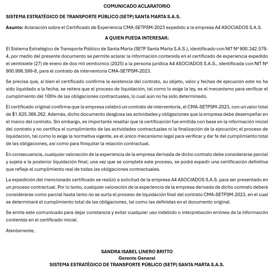 Comunicado Aclaratorio